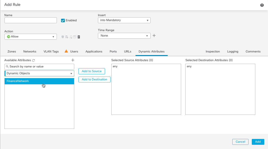 Configure Dynamic Attributes created using the dynamic attributes connector as dynamic objects in access control rules. Use those exactly as you would network objects.