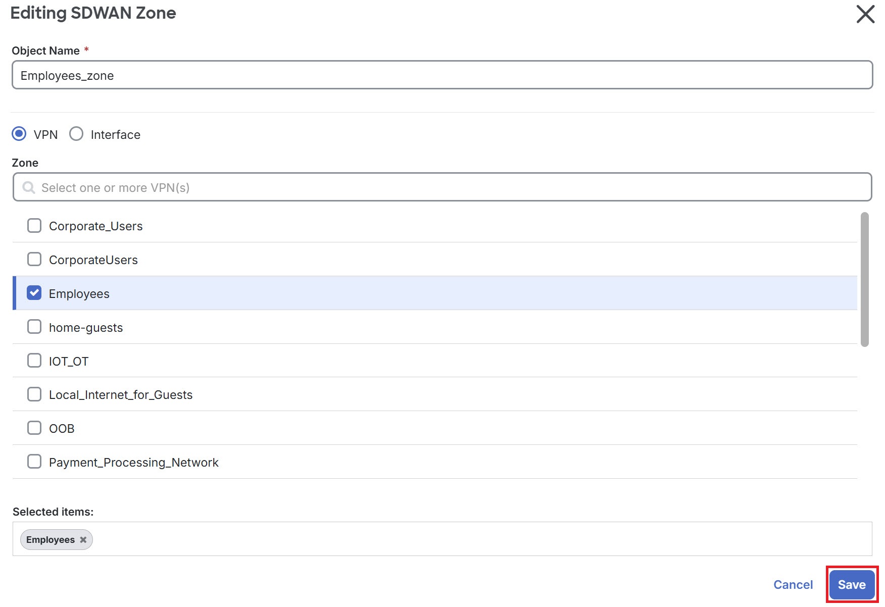 Screenshot of the editing objects page.